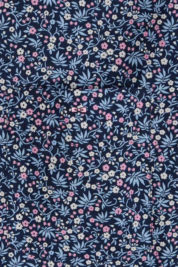 Chemise À Manches Courtes En Coton Marine Microimprimé Fleurs Coupe Droite Eden Park – Image 5