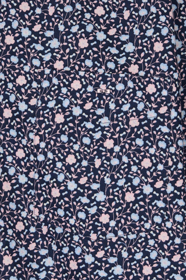 Chemise À Manches Courtes En Popeline De Coton Marine Imprimé Floral Rose Coupe Droite Eden Park – Image 5