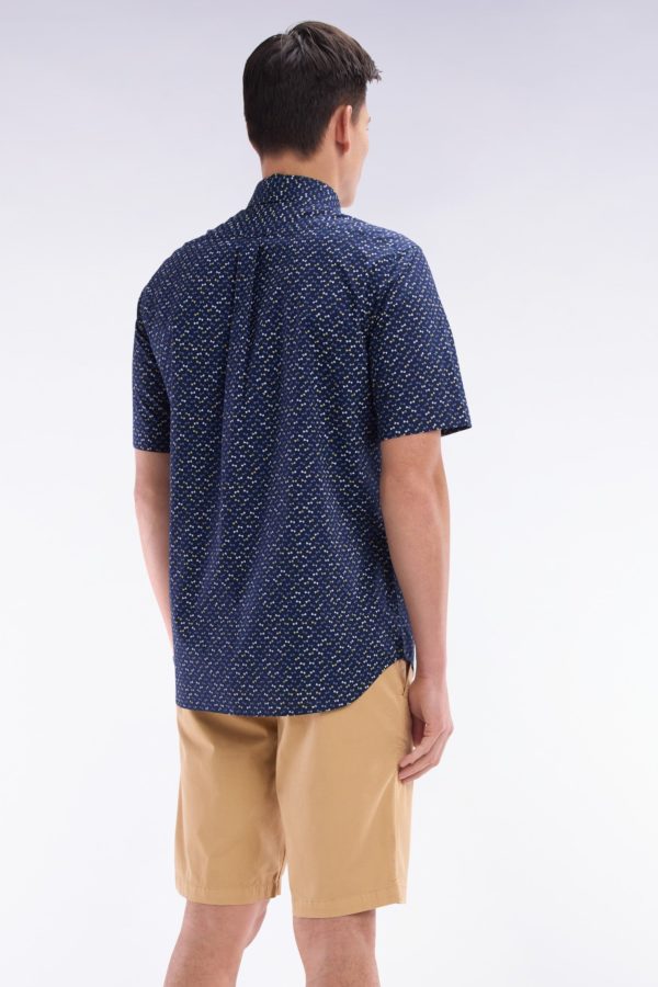 Chemise À Manches Courtes En Popeline De Coton Gris Foncé Imprimé Nœud Papillon Multicolore Coupe Droite Eden Park – Image 3
