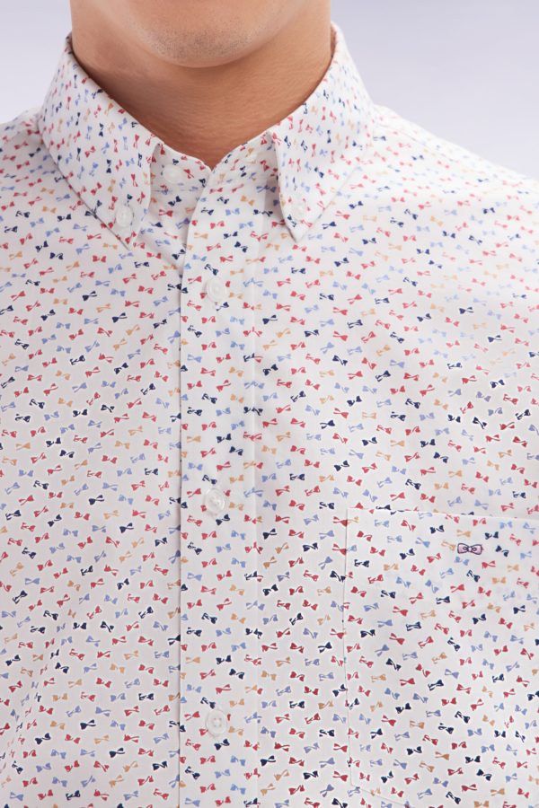 Chemise À Manches Courtes En Popeline De Coton Écrue Imprimé Nœud Papillon Multicolore Coupe Droite Eden Park – Image 4