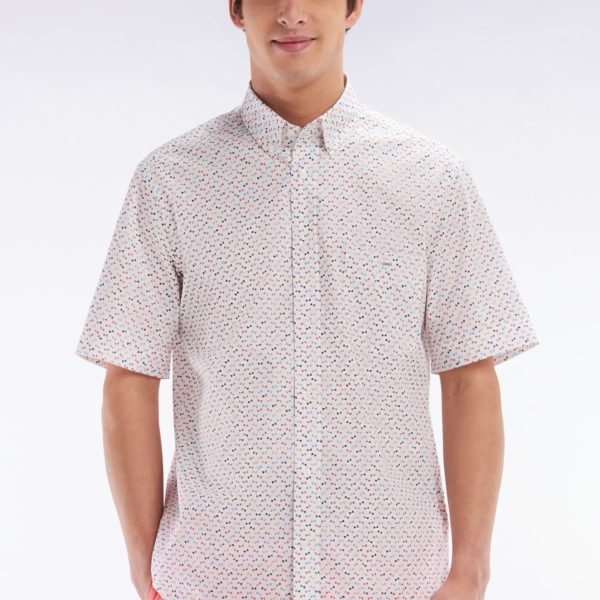 Chemise À Manches Courtes En Popeline De Coton Écrue Imprimé Nœud Papillon Multicolore Coupe Droite Eden Park