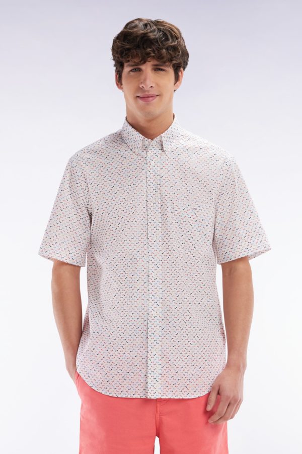 Chemise À Manches Courtes En Popeline De Coton Écrue Imprimé Nœud Papillon Multicolore Coupe Droite Eden Park