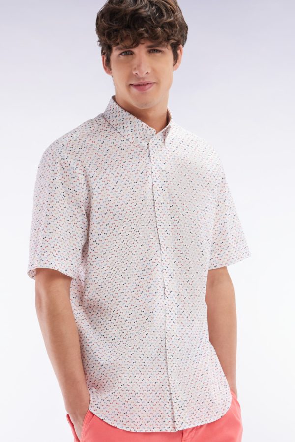 Chemise À Manches Courtes En Popeline De Coton Écrue Imprimé Nœud Papillon Multicolore Coupe Droite Eden Park – Image 2