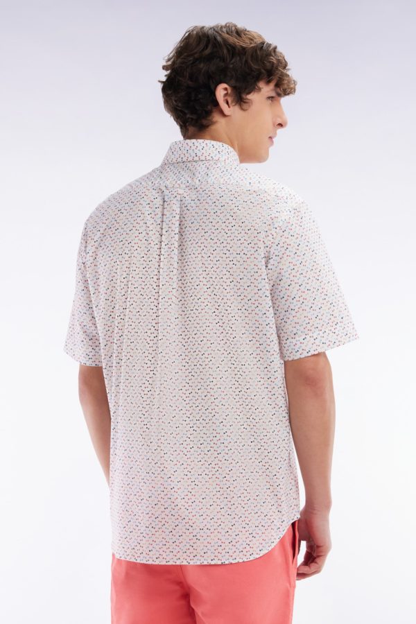 Chemise À Manches Courtes En Popeline De Coton Écrue Imprimé Nœud Papillon Multicolore Coupe Droite Eden Park – Image 3