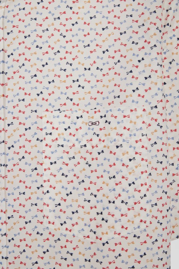 Chemise À Manches Courtes En Popeline De Coton Écrue Imprimé Nœud Papillon Multicolore Coupe Droite Eden Park – Image 5