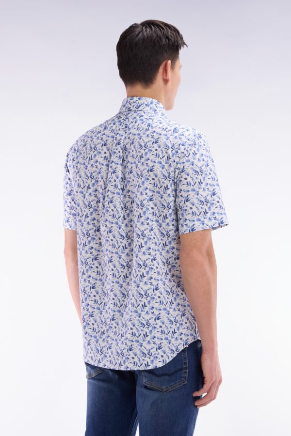 Chemise À Manches Courtes En Popeline De Coton Bleue Imprimé Végétal Coupe Droite Eden Park – Image 3