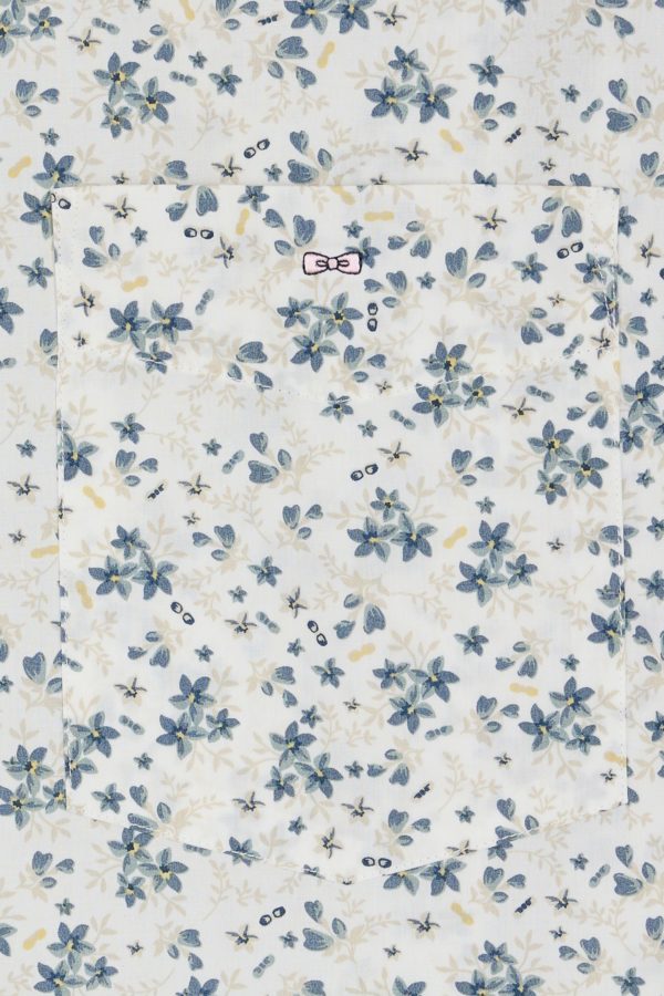 Chemise À Manches Courtes En Popeline De Coton Écrue Imprimé Floral Bleu Gris Coupe Droite Eden Park – Image 5