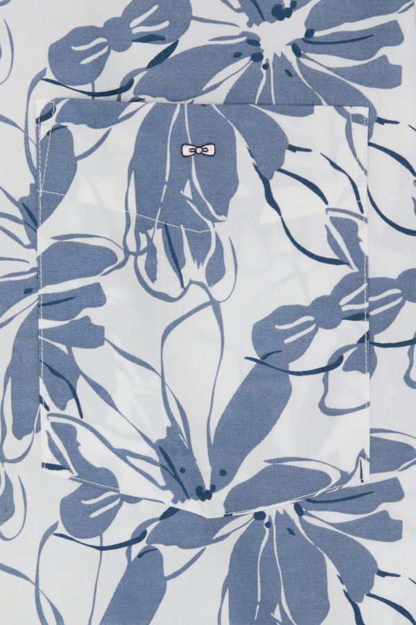 Chemise À Manches Courtes En Popeline De Coton Blanche Imprimé Fleurs Bleu Coupe Droite Eden Park – Image 5