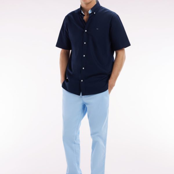 Chemise À Manches Courtes En Coton Marine Broderie Dos Ciel Coupe Droite Eden Park