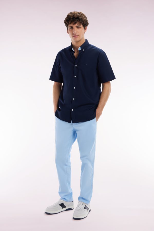 Chemise À Manches Courtes En Coton Marine Broderie Dos Ciel Coupe Droite Eden Park – Image 2