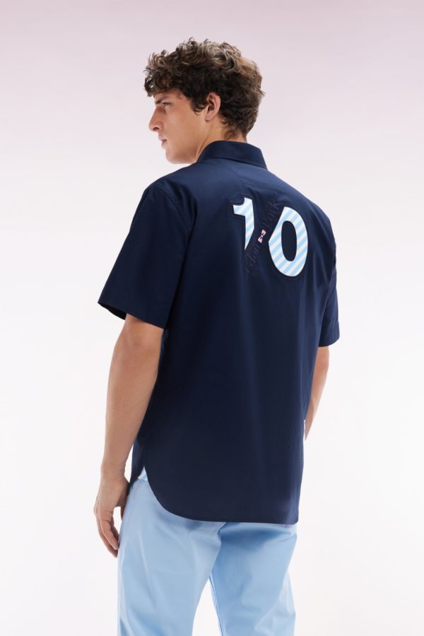 Chemise À Manches Courtes En Coton Marine Broderie Dos Ciel Coupe Droite Eden Park – Image 3