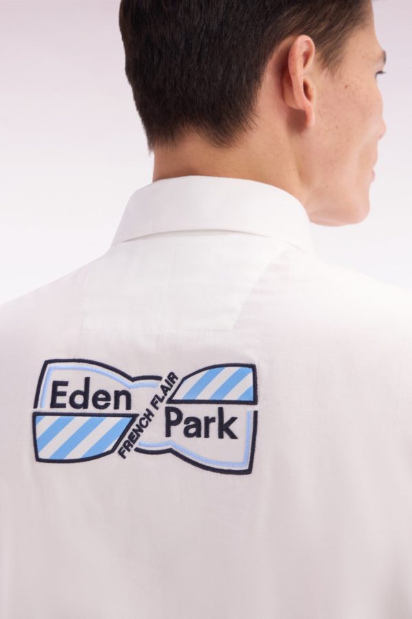 Chemise À Manches Courtes En Coton Blanc Broderie Et Patte De Boutonnage Cerclées Coupe Droite Eden Park – Image 3