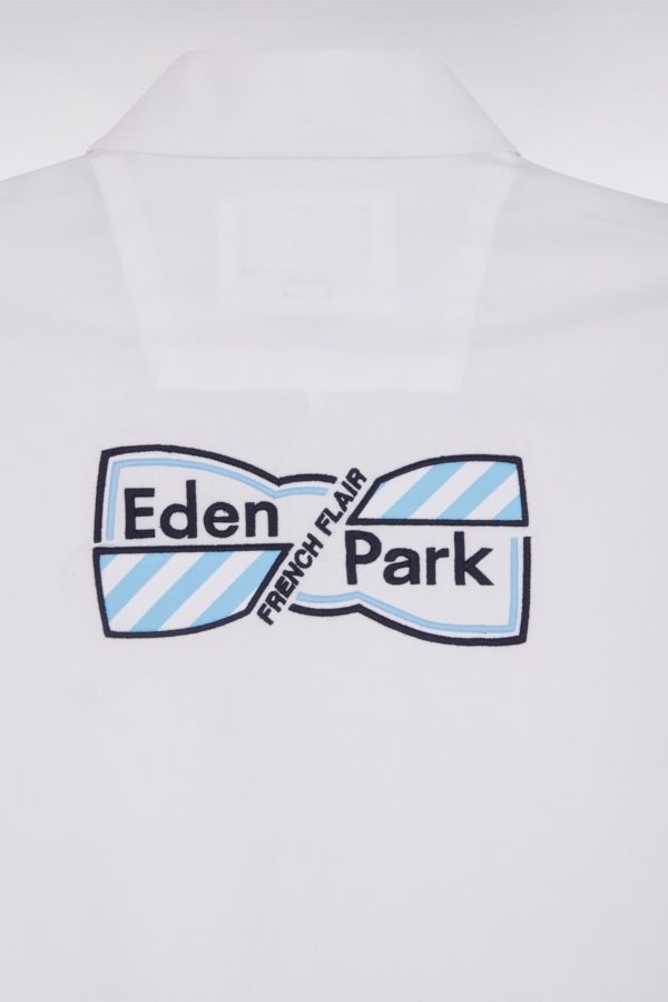 Chemise À Manches Courtes En Coton Blanc Broderie Et Patte De Boutonnage Cerclées Coupe Droite Eden Park – Image 4