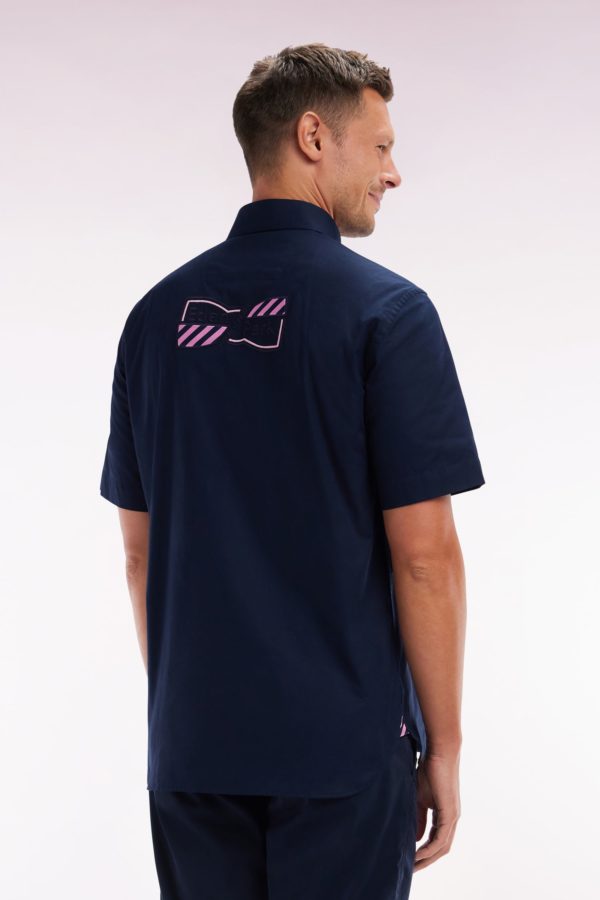 Chemise À Manches Courtes En Coton Marine Broderie Et Patte De Boutonnage Cerclées Coupe Droite Eden Park – Image 3
