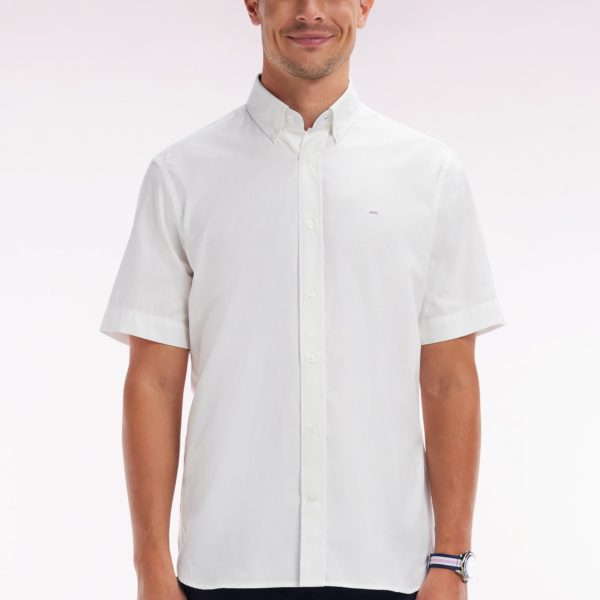 Chemise À Manches Courtes En Popeline De Coton Blanc Broderie Dos Cerclée Rose Eden Park
