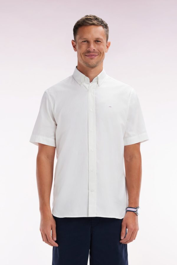 Chemise À Manches Courtes En Popeline De Coton Blanc Broderie Dos Cerclée Rose Eden Park