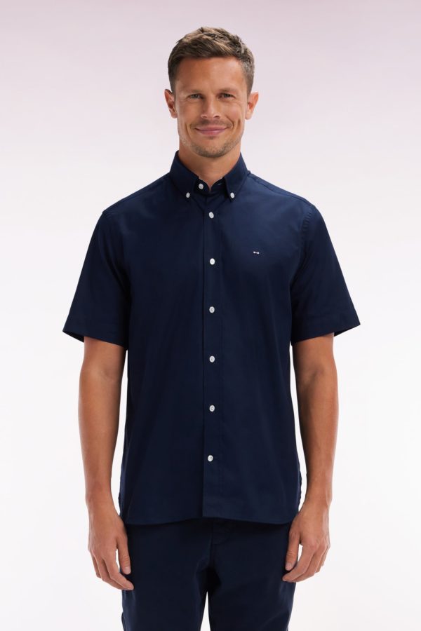 Chemise À Manches Courtes En Popeline De Coton Marine Broderie Dos Cerclée Ciel Eden Park