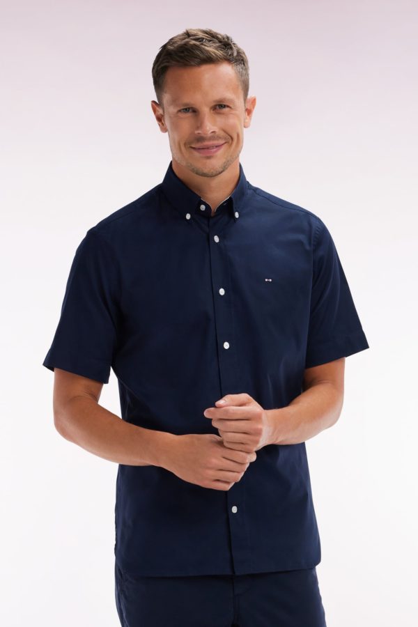 Chemise À Manches Courtes En Popeline De Coton Marine Broderie Dos Cerclée Ciel Eden Park – Image 2