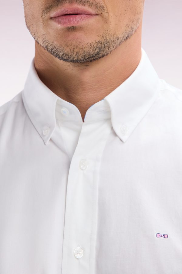 Chemise À Manches Courtes En Coton Blanc Broderie Eden Park Coupe Droite Eden Park – Image 4