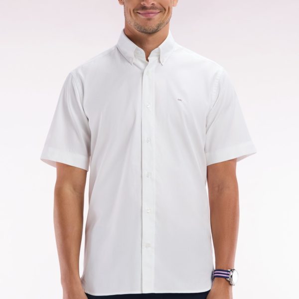 Chemise À Manches Courtes En Coton Blanc Broderie Eden Park Coupe Droite Eden Park