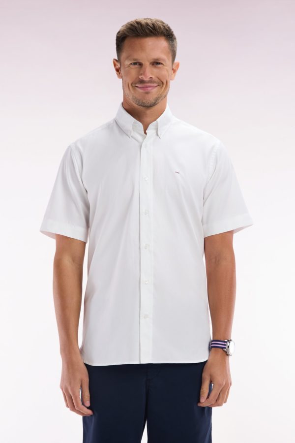 Chemise À Manches Courtes En Coton Blanc Broderie Eden Park Coupe Droite Eden Park