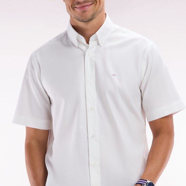Chemise À Manches Courtes En Coton Blanc Broderie Eden Park Coupe Droite Eden Park
