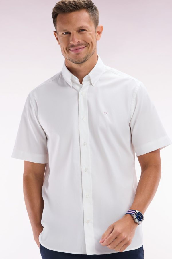 Chemise À Manches Courtes En Coton Blanc Broderie Eden Park Coupe Droite Eden Park – Image 2