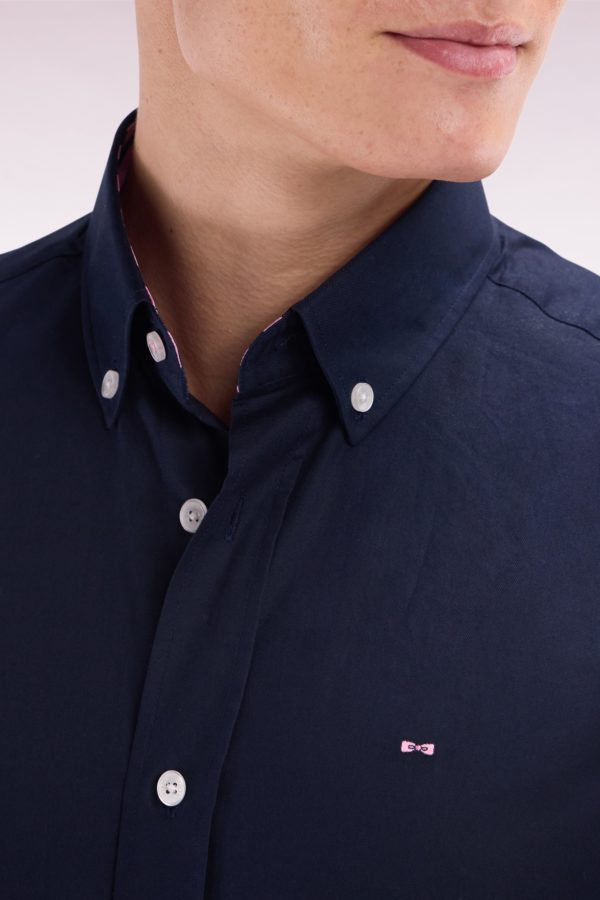 Chemise À Manches Courtes En Coton Marine Broderie Eden Park Coupe Droite Eden Park – Image 4