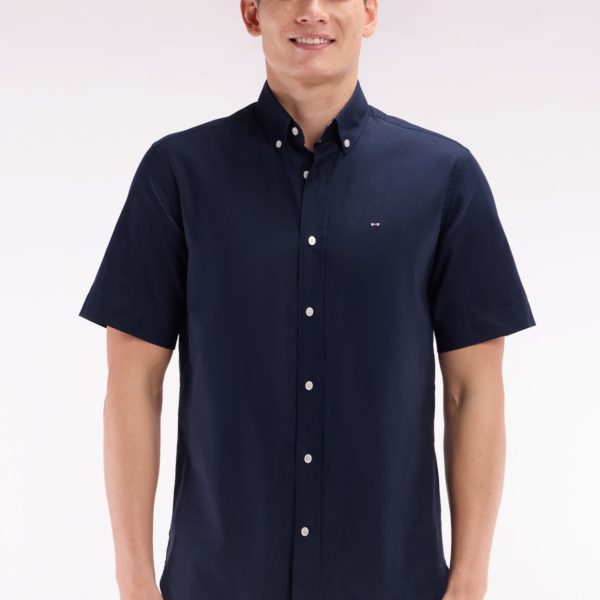 Chemise À Manches Courtes En Coton Marine Broderie Eden Park Coupe Droite Eden Park