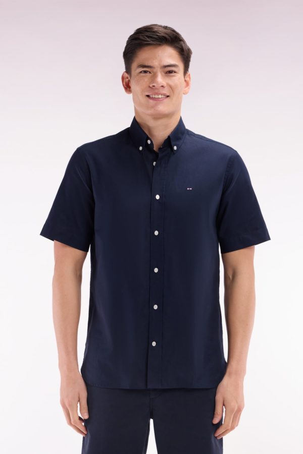 Chemise À Manches Courtes En Coton Marine Broderie Eden Park Coupe Droite Eden Park
