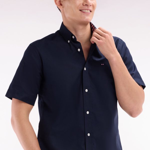 Chemise À Manches Courtes En Coton Marine Broderie Eden Park Coupe Droite Eden Park