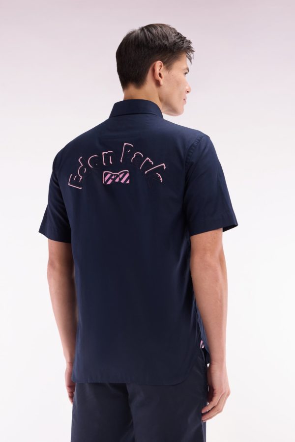 Chemise À Manches Courtes En Coton Marine Broderie Eden Park Coupe Droite Eden Park – Image 3