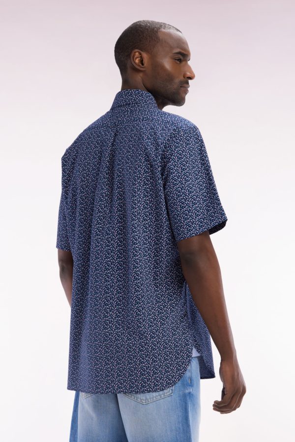 Chemise À Manches Courtes En Popeline De Coton Marine Micromotif Nœud Papillon Coupe Droite Eden Park – Image 3