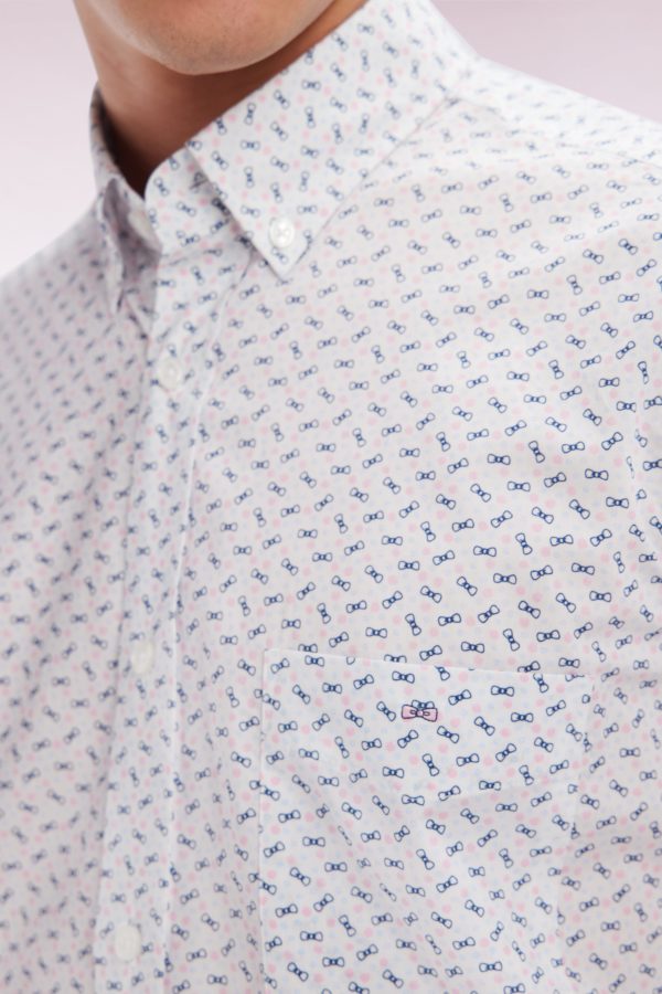 Chemise À Manches Courtes En Popeline De Coton Écrue Micromotif Nœud Papillon Coupe Droite Eden Park – Image 4