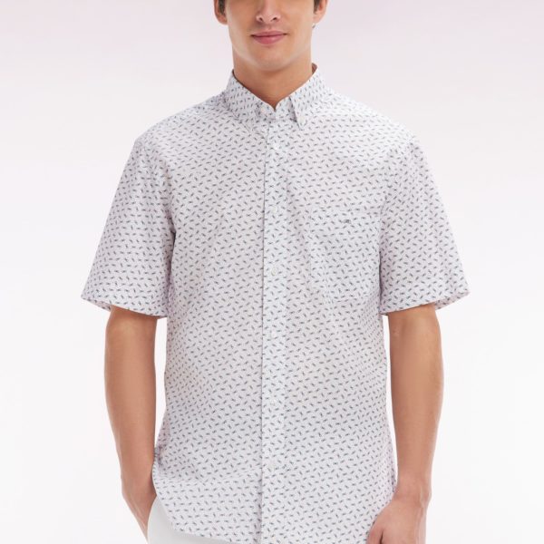 Chemise À Manches Courtes En Popeline De Coton Écrue Micromotif Nœud Papillon Coupe Droite Eden Park