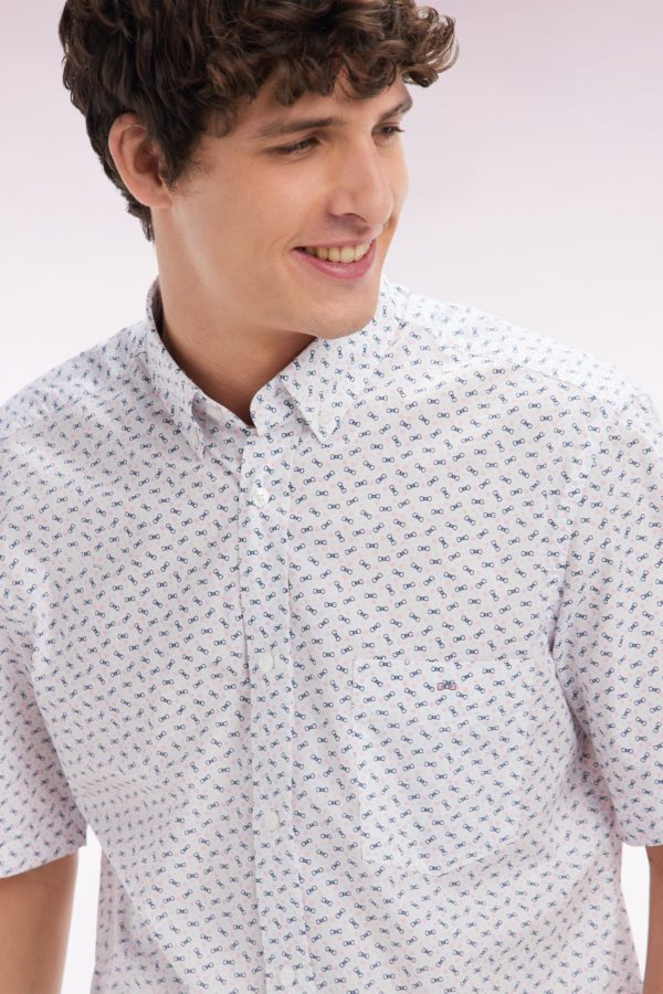 Chemise À Manches Courtes En Popeline De Coton Écrue Micromotif Nœud Papillon Coupe Droite Eden Park – Image 2