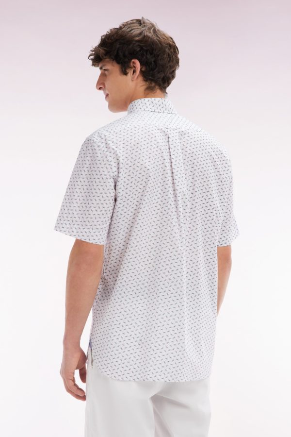Chemise À Manches Courtes En Popeline De Coton Écrue Micromotif Nœud Papillon Coupe Droite Eden Park – Image 3