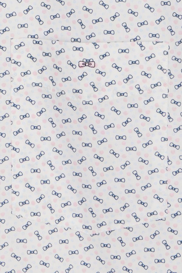 Chemise À Manches Courtes En Popeline De Coton Écrue Micromotif Nœud Papillon Coupe Droite Eden Park – Image 5