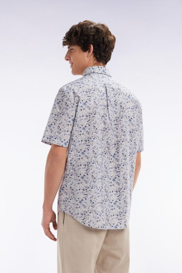 Chemise À Manches Courtes En Popeline De Coton Pima Grise Micromotif Floral Coupe Droite Eden Park – Image 3