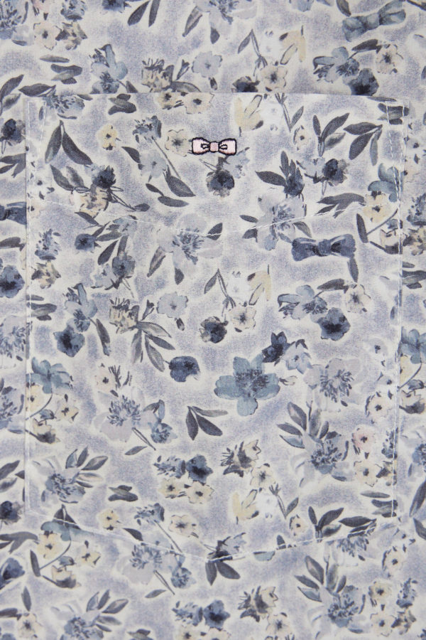 Chemise À Manches Courtes En Popeline De Coton Pima Grise Micromotif Floral Coupe Droite Eden Park – Image 5