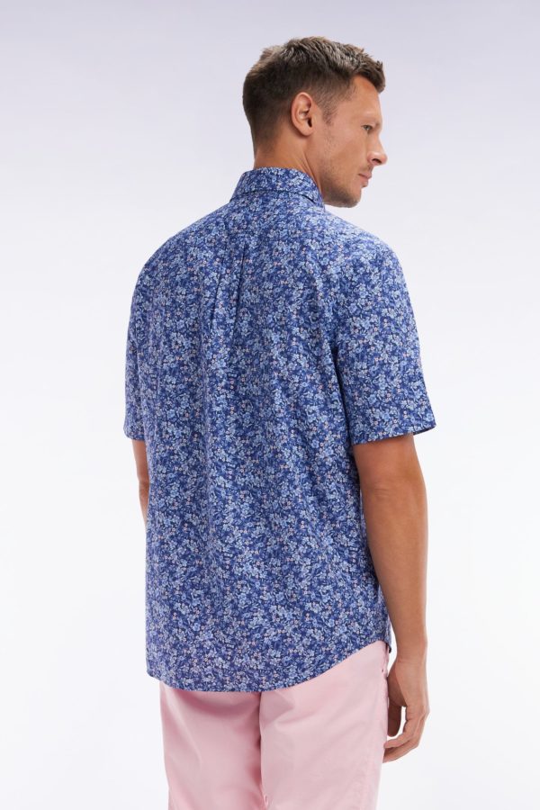 Chemise À Manches Courtes En Popeline De Coton Pima Bleue Micromotif Floral Coupe Droite Eden Park – Image 3