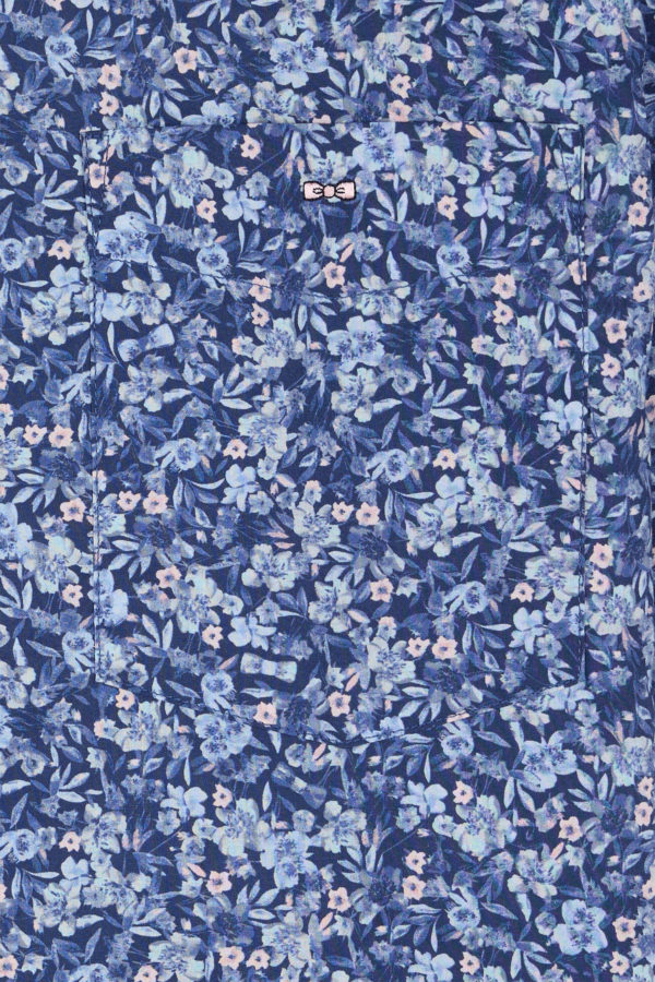 Chemise À Manches Courtes En Popeline De Coton Pima Bleue Micromotif Floral Coupe Droite Eden Park – Image 5