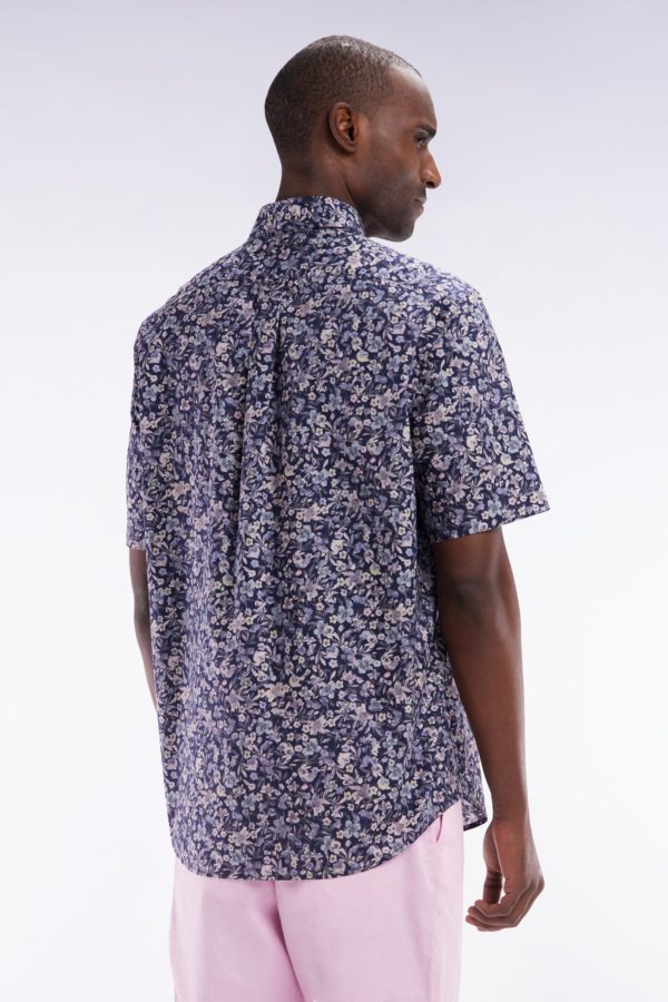 Chemise À Manches Courtes En Popeline De Coton Pima Gris Foncé Micromotif Floral Coupe Droite Eden Park – Image 3