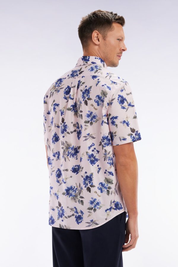 Chemise À Manches Courtes En Popeline De Coton Pima Rose Motif Floral Bleu Coupe Droite Eden Park – Image 2