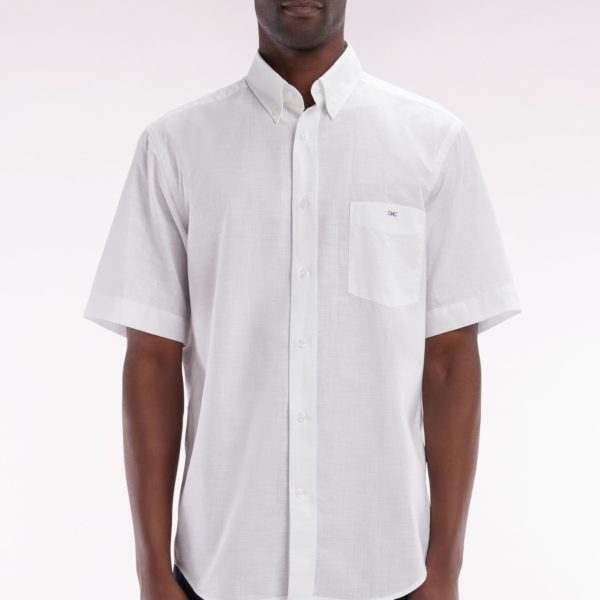 Chemise À Manches Courtes En Coton Texturé Blanc Coupe Droite Eden Park