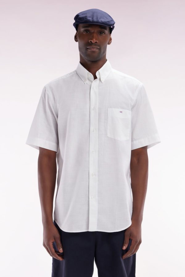 Chemise À Manches Courtes En Coton Texturé Blanc Coupe Droite Eden Park