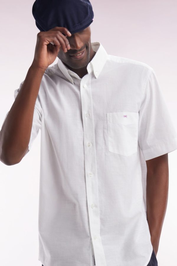 Chemise À Manches Courtes En Coton Texturé Blanc Coupe Droite Eden Park – Image 2
