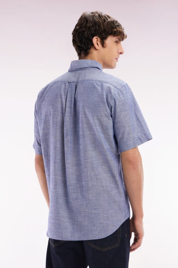 Chemise À Manches Courtes En Coton Texturé Bleu Foncé Coupe Droite Eden Park – Image 3