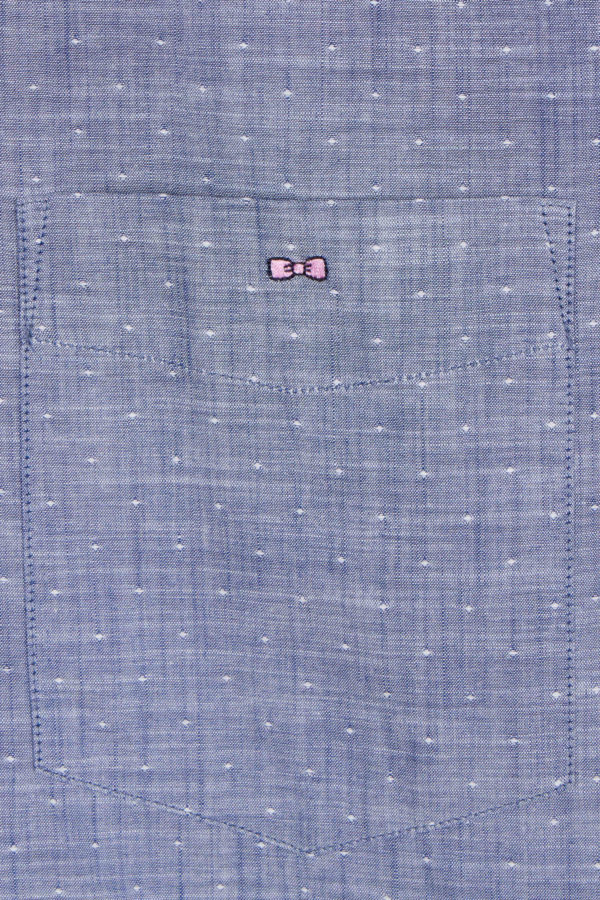 Chemise À Manches Courtes En Coton Texturé Bleu Foncé Coupe Droite Eden Park – Image 5