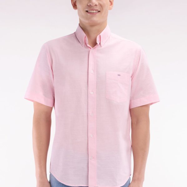 Chemise À Manches Courtes En Coton Texturé Rose Coupe Droite Eden Park